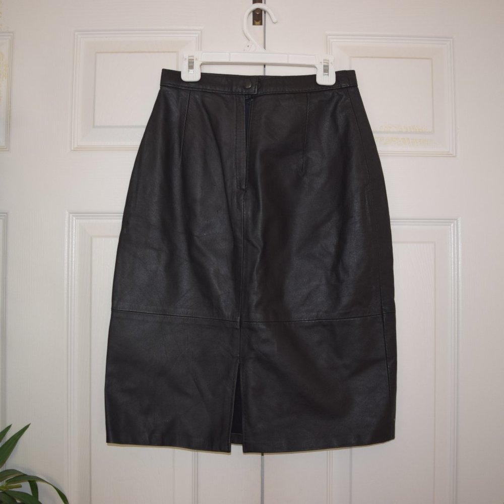 Vintage Genuine Leather Long Black Skirt 7/8